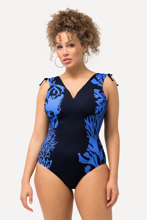 Image du produit Ulla Popken Maillot de bain à bonnets souples et barrette. Imprimé corail. Matières recyclées. (44)