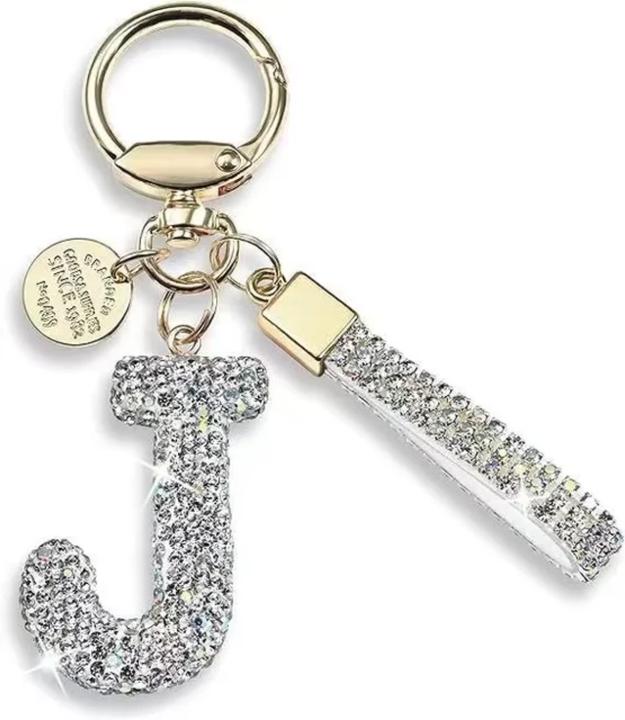 Actual product image Swissdetector Keyring with initial - J - Strass - Glitter - Silver