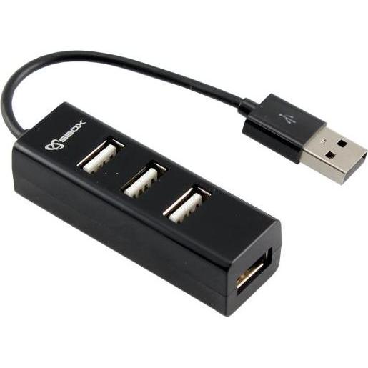Sbox H-204 USB 4 Ports HUB black (USB-A, 4 Ports), Dockingstation + USB Hub, Schwarz