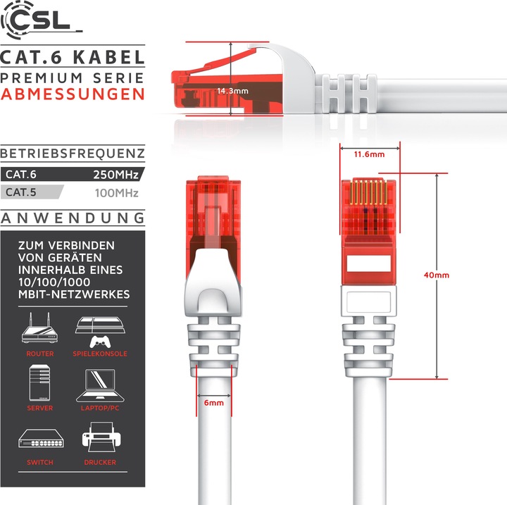 Image du produit CSL Câble réseau CAT.6 - Câble Ethernet Gigabit Lan RJ45 - Câble de raccordement - Comp. CAT.5 CAT.6 (UTP, CAT6, 10 m)