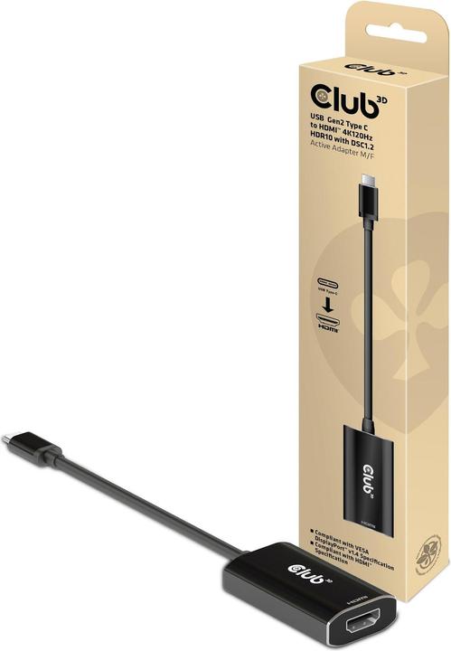 Produktbild Club 3D USB-Typ-C Gen2 auf HDMI™ 4K120Hz HDR10 mit DSC 1.2 aktiv St./B. (HDMI, 15 cm)