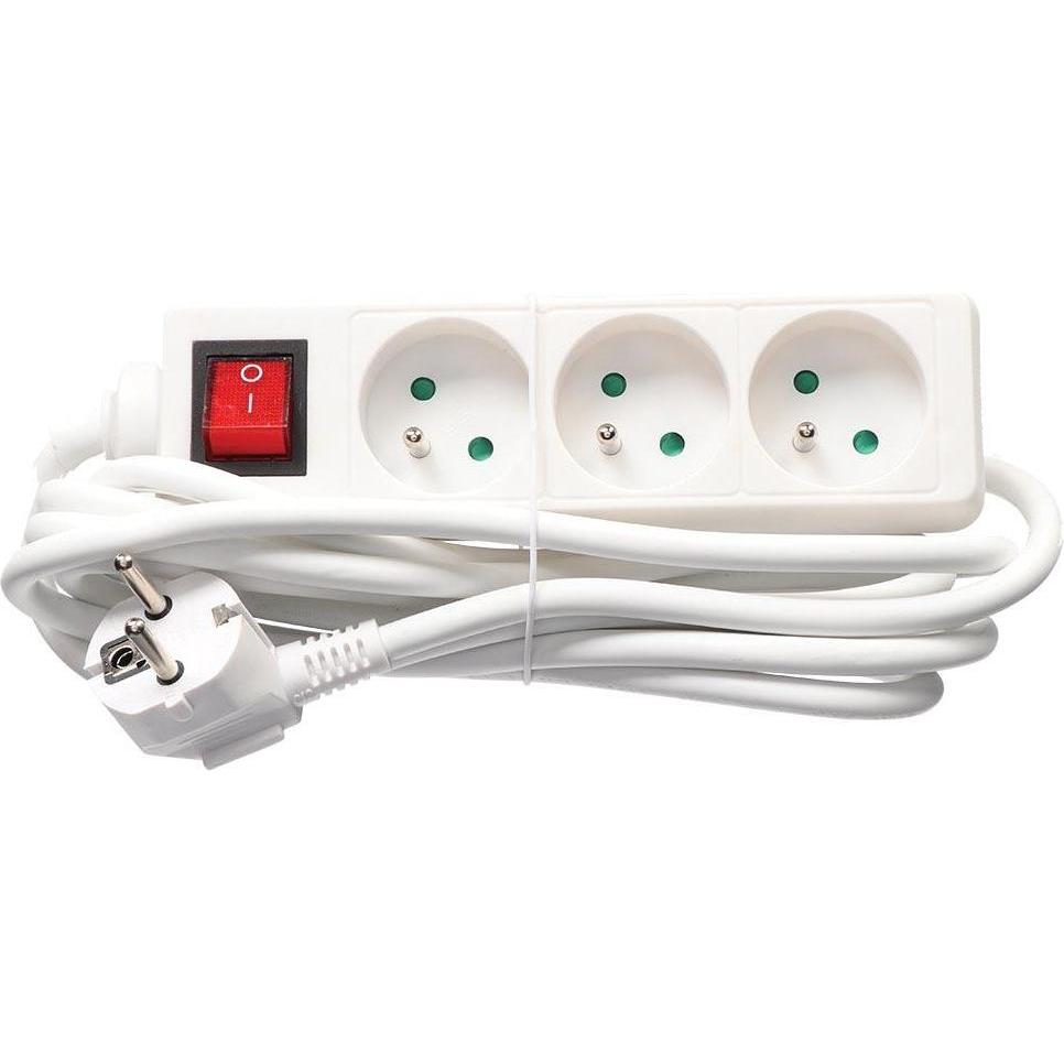 Velleman, Steckdosenleiste, 3-FACH-STECKDOSENLEISTE - MIT SCHALTER - KABEL: 3 m - STECKER-TYP E (FRANZÖSISCHES SYSTEM) (...