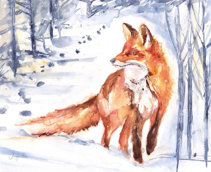 Actual product image Universal Textiles Winter Walk Fox Framed Canvas Print