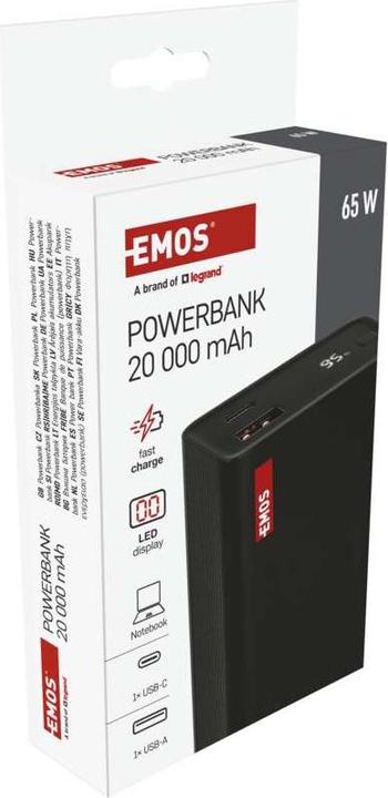 Actual product image Emos Powerbank NTBF20, 20 000 mAh, 65 W PD, schwarz (20000 mAh, 65 W, 74 Wh)