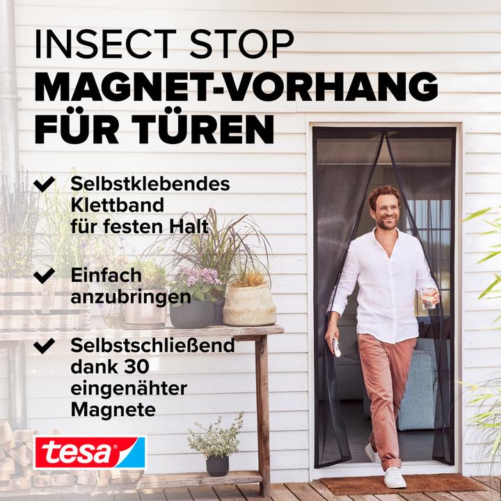 Actual product image tesa Insect screen magnetic curtain for balcony and patio doors, self-closing, mounting without drilling (80 x 200 cm)