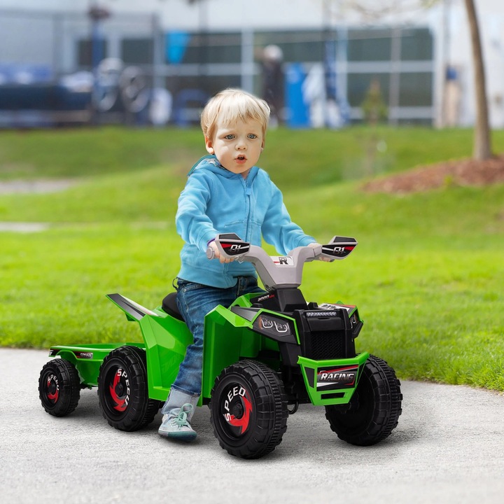 Image du produit Homcom Quad pour enfants, rechargeable, 2,5 km/h, avec remorque, 50 min. de conduite, pour enfants de 1,5 (6 V)