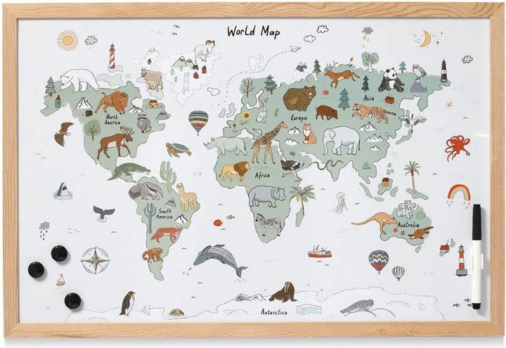 Productafbeelding Zeller Present Magnetisch/schrijfbord "Wereldkaart", metaal/pine (Magnetisch bord, Schoolbord, 60 x 40 cm)