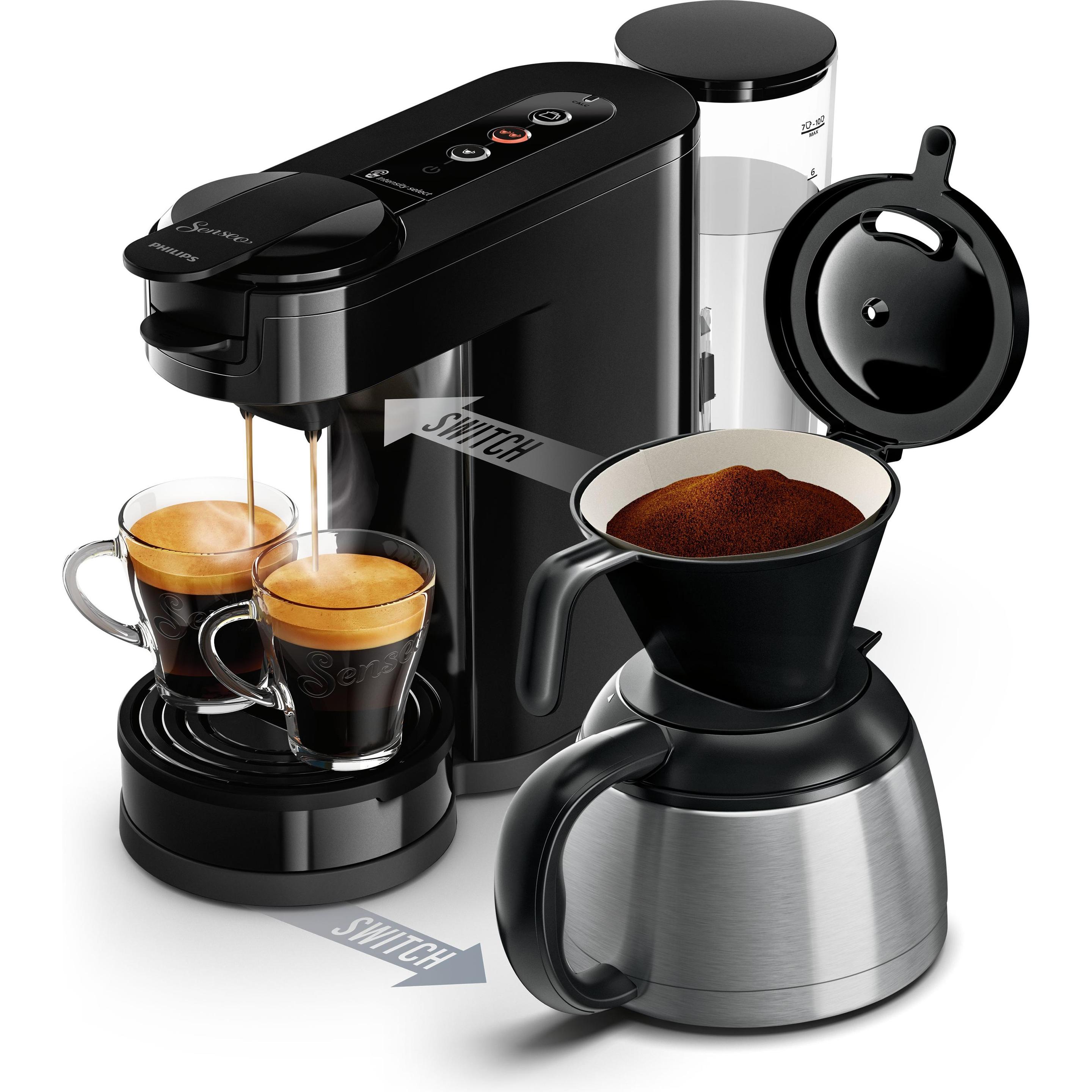 Philips SENSEO Macchina per caffè con filtro e piastra di commutazione, Macchina da caffè a capsule, Nero