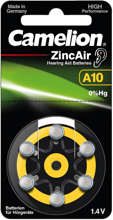 Image du produit Camelion Pile pour appareils auditifs zinc-air A10 0% Mercury/Hg jaune (6 pcs.) (6 pcs, A10, 280 mAh)