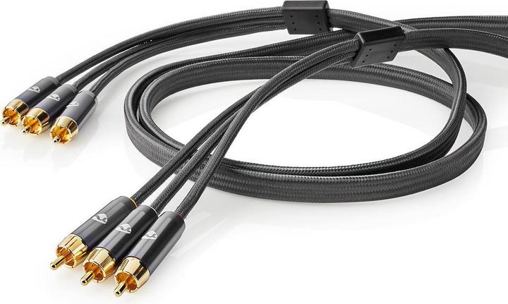 Produktbild Nedis Composite-Videokabel - 3X Cinch-Stecker - Vergoldet - 2 m - rund - Baumwollstoff - Anthrazit (2 m)