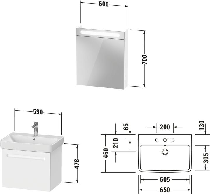 Actual product image Duravit No.1 furniture set 650, incl. washbasin, vanity unit, mirror cabinet with right-hand stop, i