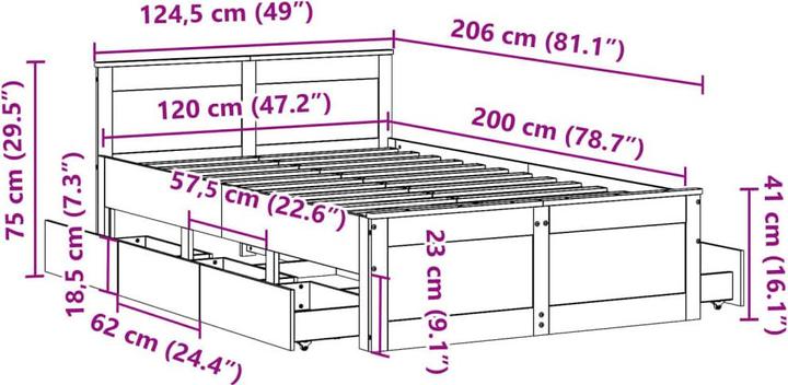 Image du produit VidaXL Lit sans matelas avec tête de lit 120 x 200cm en pin (120 x 200 cm)