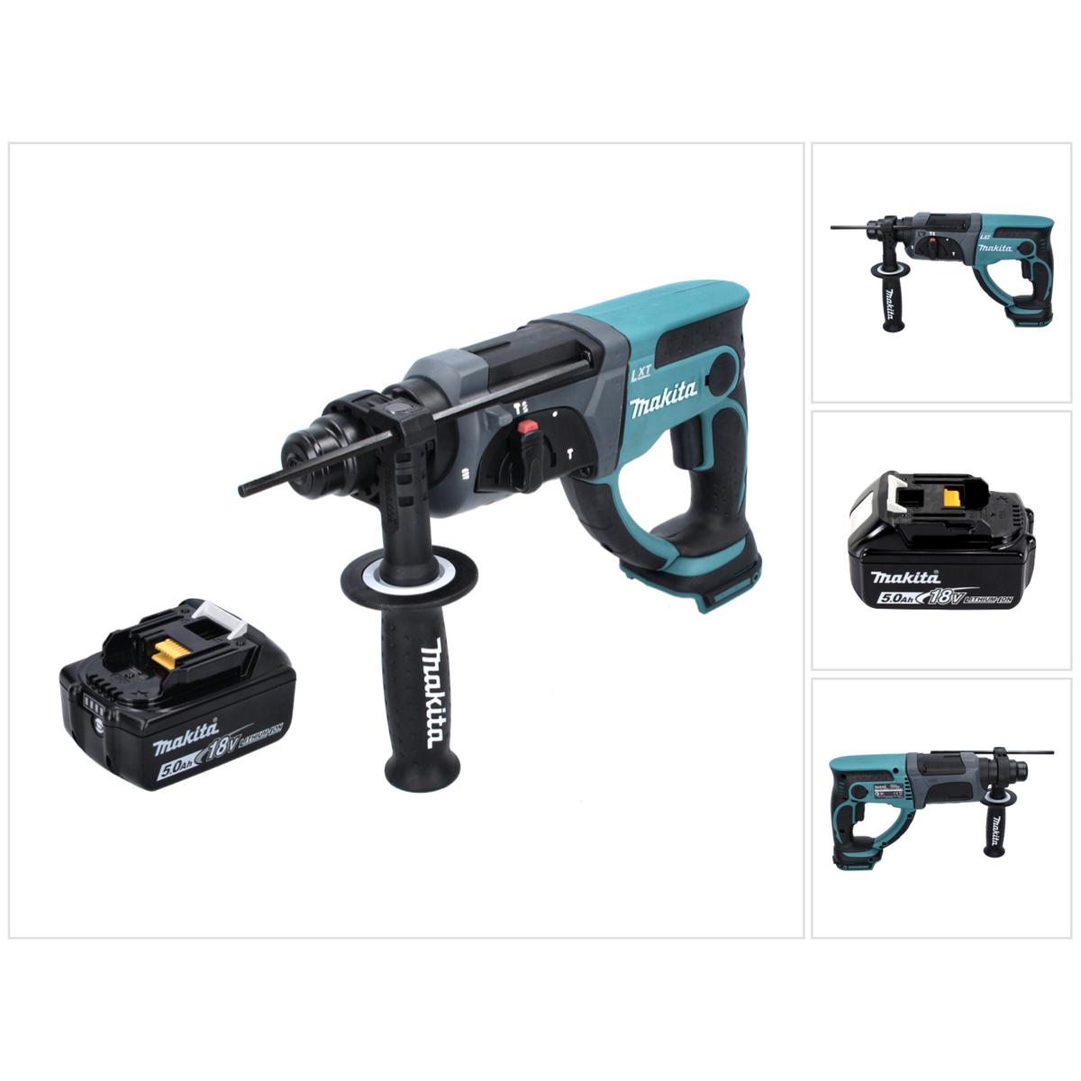 Makita, Bohrmaschine + Akkuschrauber, DHR 202 Akku Kombihammer 18V 2,0J SDS Plus mit 1x BL1850 B 5,0 Ah Akku (Akkubetrie...