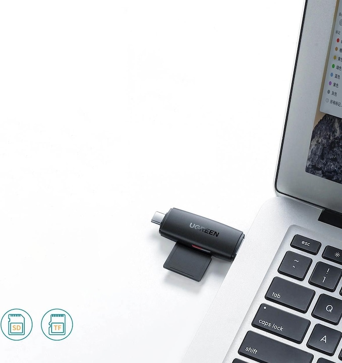 Actual product image Ugreen CM304 USB + USB-C Adapter Card Reader SD + microSD (black) (USB-C)
