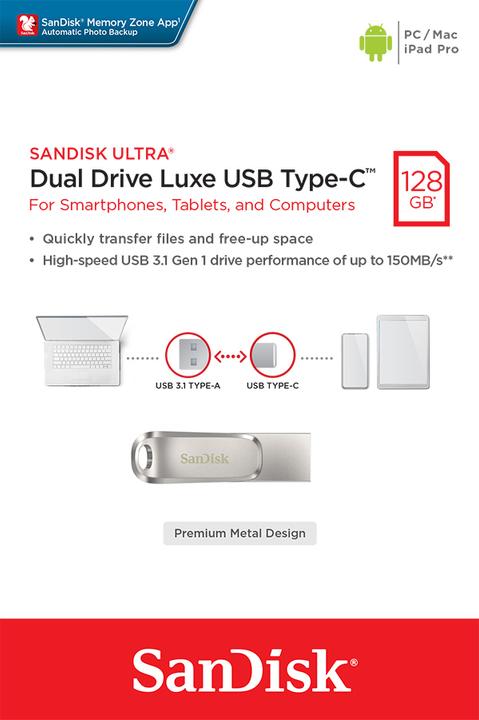 Actual product image SanDisk Ultra Dual Drive Luxe (128 GB, USB-C, USB-A)