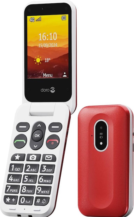 Actual product image Doro Leva L20, Clamshell, Single SIM, 7.11 cm (2.8"), 2 MP, 1150 mAh, Red, White (2.80", 2 Mpx, 4G)