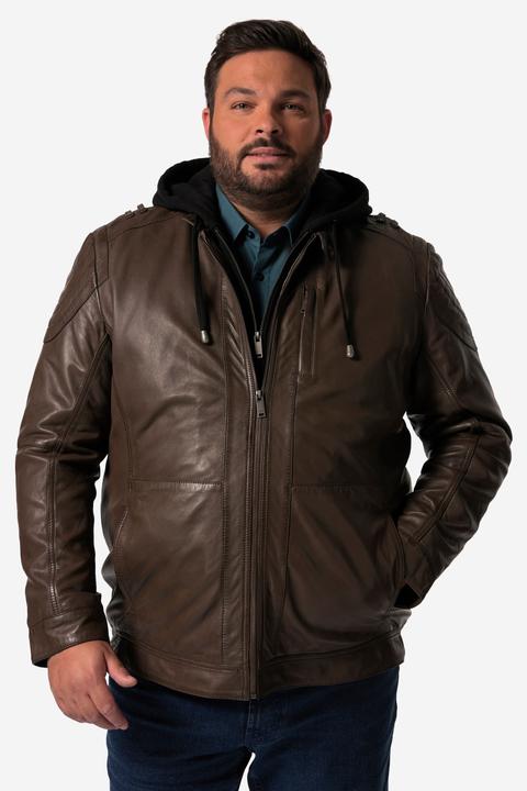 Produktbild Men+ Lederjacke, Leder, abnehmbare Jersey-Kapuze, Zipper, bis 7 XL (7XL)