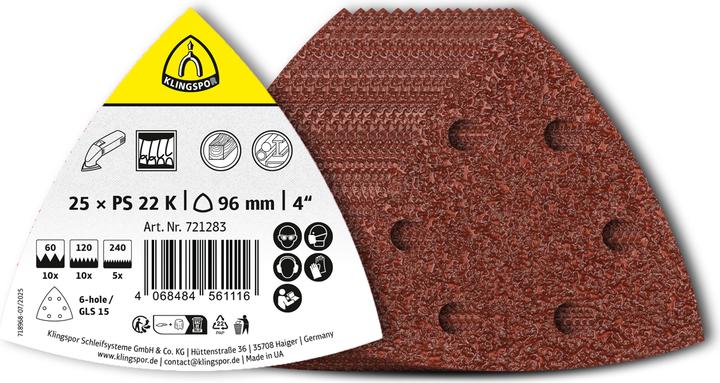 Produktbild Klingspor Schleifblatt-Set Dreieck PS 22 K 96mm (120, 240, 60)