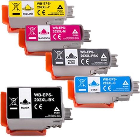 Immagine prodotto Hermex Cartucce d'inchiostro compatibili Epson 202 C13T02F14010 nero blu giallo rosso (M, Y, C, FC, PBK)