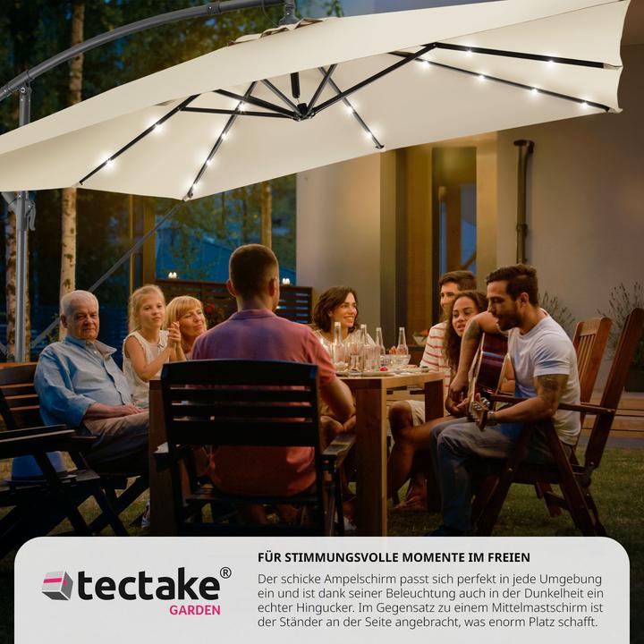 Produktbild tectake Sonnenschirm Sunna LED-Solar mit Kurbel 2,5 x 2,5 m (2.50 m)