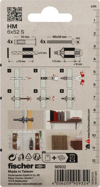 Actual product image Fischer Hollow metal dowel HM 6x52 S K (4 pcs.)
