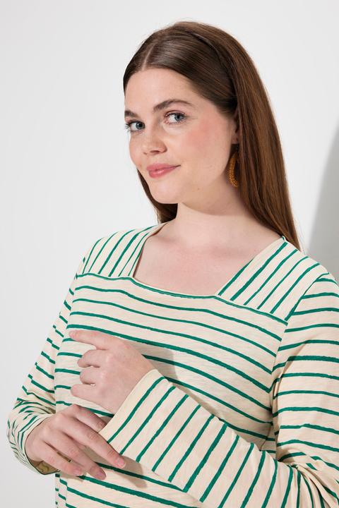 Immagine prodotto Ulla Popken Maglia con righe, scollo rettangolare, maniche lunghe e cotone biologico (50, 52)