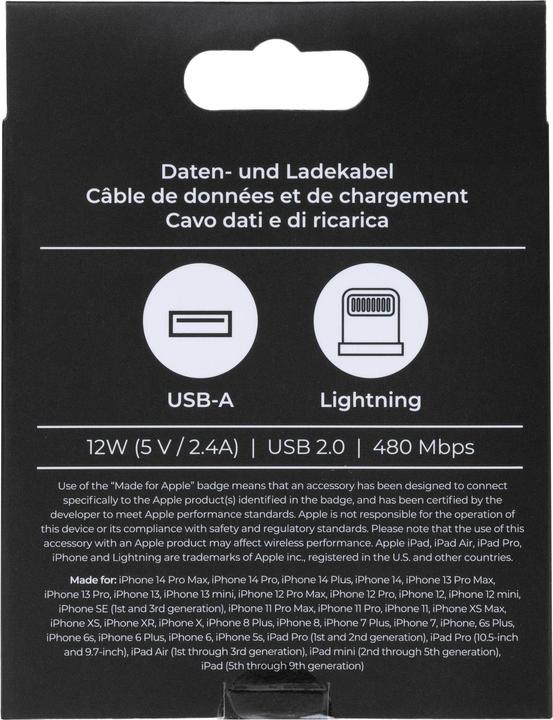 Produktbild Onit USB 2.0-Kabel MFi USB A - Lightning 0.5 m, Weiss (0.50 m, USB 2.0, 12 W)