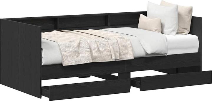 vidaXL Daybed With Drawers In Concrete Grey 90X200 Cm Engineered Wood Black Oak (90 x 200 cm)