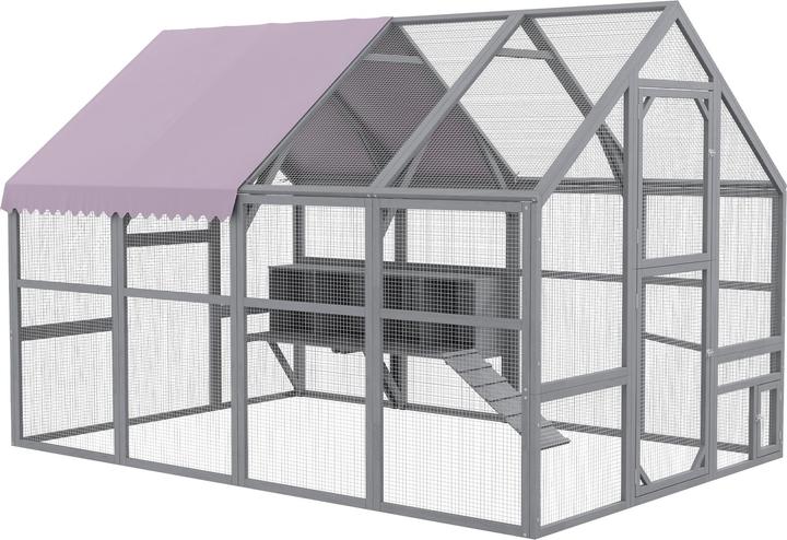 PawHut Hühnerstall Tannenholz, Metall Grau