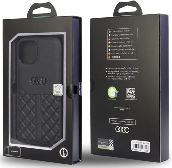 Produktbild Audi Genuine Leather iPhone 12/12 Pro 6.1" czarny/black hardcase AU-TPUPCIP12P-Q8/D1-BK (Apple iPhone 12, Apple iPhone 12 Pro)