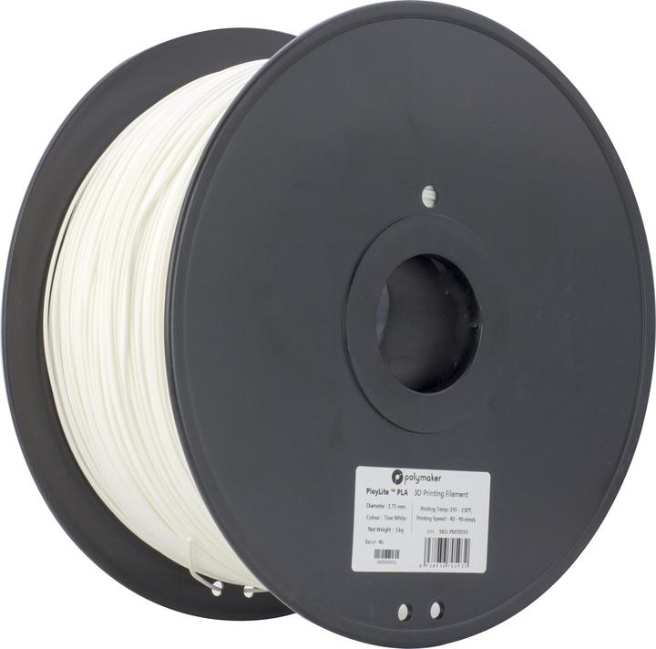 Produktbild Polymaker PolyLite PLA - White - 1.75mm - 3KG (PLA, 1.75 mm, 3000 g, Weiss)