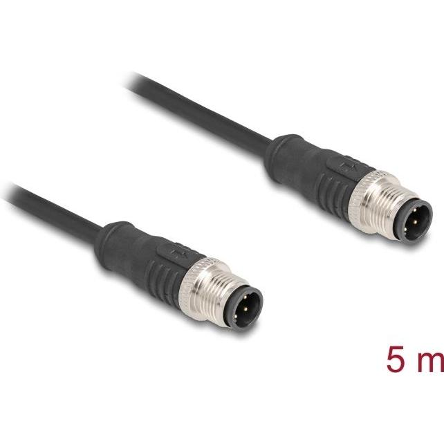 Delock M12 Kabel D-kodiert 4 Pin Stecker zu Stecker PVC 5 m (S/FTP, CAT5e, 5 m), Netzwerkkabel