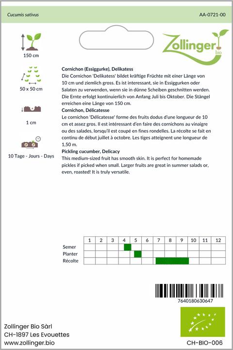 Image du produit Zollinger Bio Cornichon (cornichon), Délicat