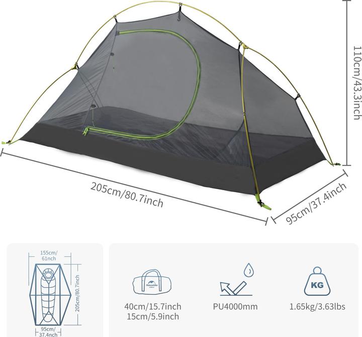 Image du produit Naturehike cycling Ultralight 1 man tent + mats 20D Forest navy blue + mats (1 personne)