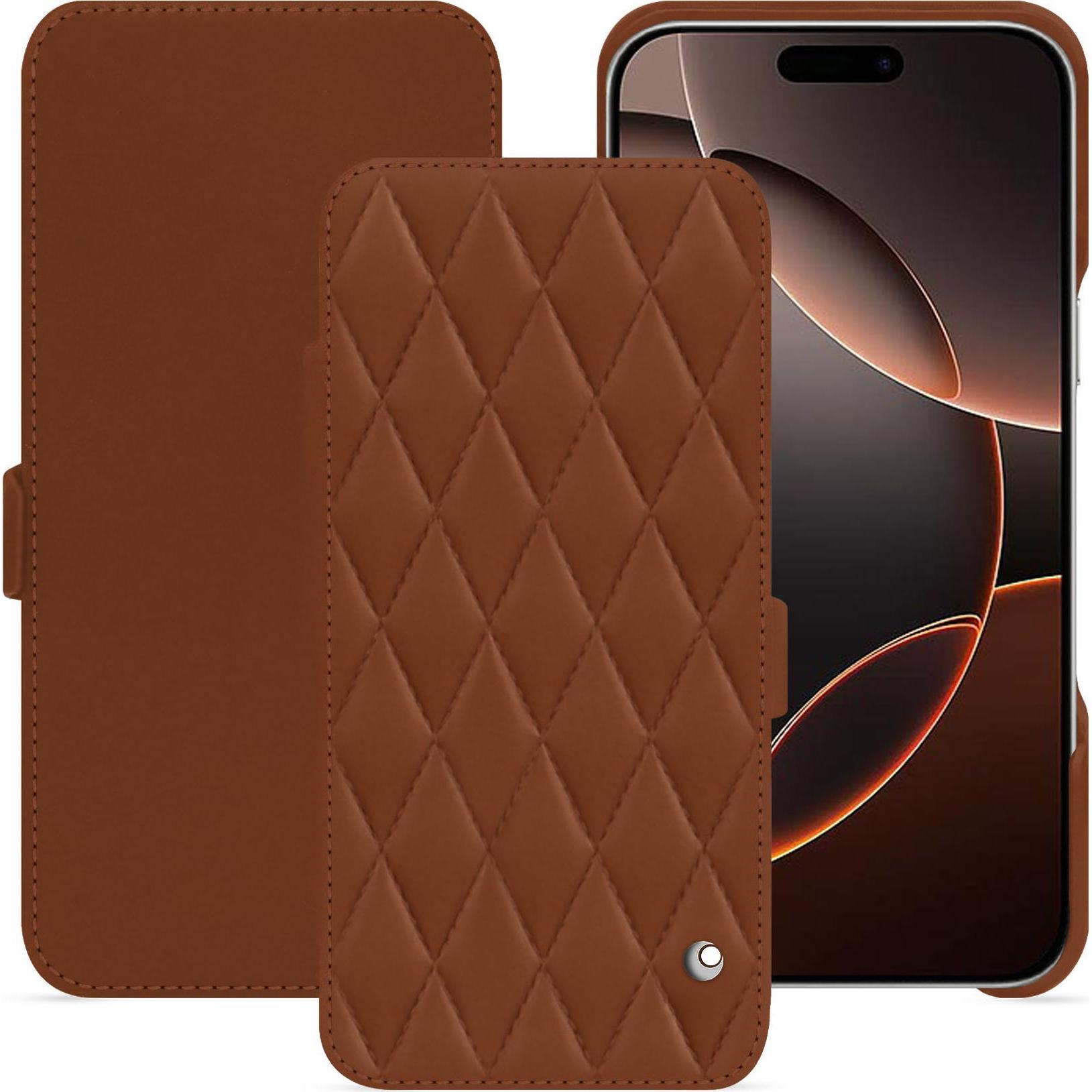 Noreve Lederschutzhülle horizontal (Apple iPhone 16 Pro), Smartphone Hülle, Braun