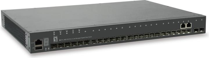 Immagine prodotto LevelOne Switch in fibra Gigabit gestito L3 Lite impilabile a 28 porte 2 x SFP/RJ45 Combo Gigabit 2 x SFP+ (28 Porti)