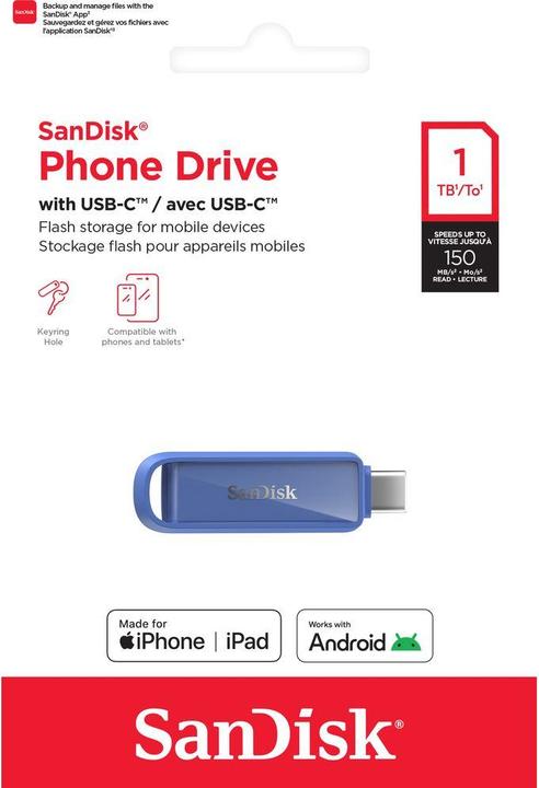 Produktbild SANDISK Phone Drive USB-C Maritime Blue 1TB (1000 GB, USB-C)