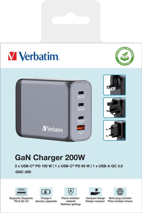 Productafbeelding Verbatim GNC-200 GaN Charger (200 W, 4 ports)