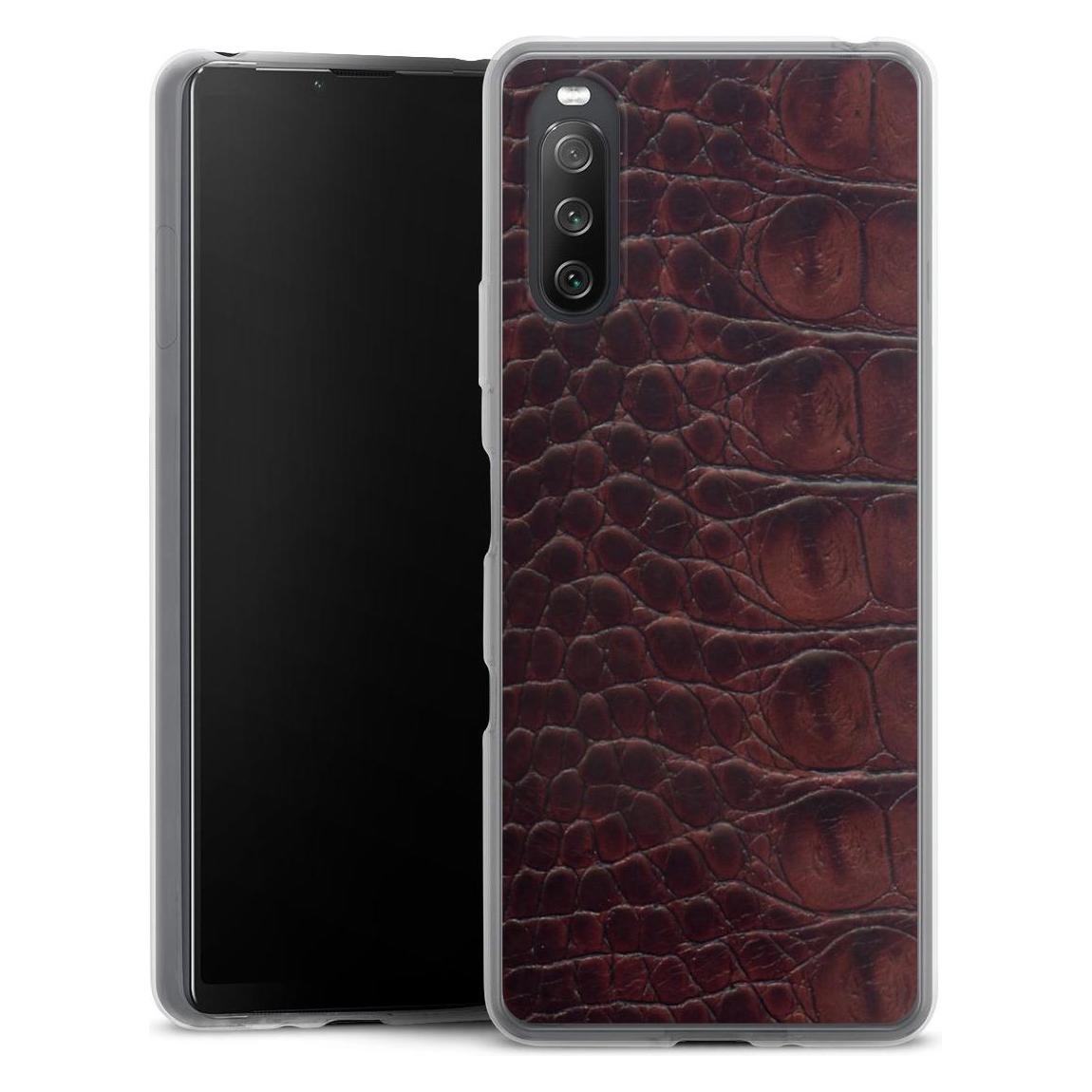 DeinDesign Slim Case Für Sony Xperia 10 Iii Silikon Hülle Ultra Dünn Handyhülle Animalprint Krokodil Leder (Sony Xperia 10 Iii), Smartphone