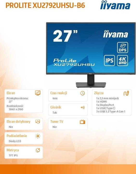 Image du produit iiyama TFT 27,0/68,5cm ProLite XU2792UHSU *noir* 16:9 (3840 x 2160 pixels, 27")