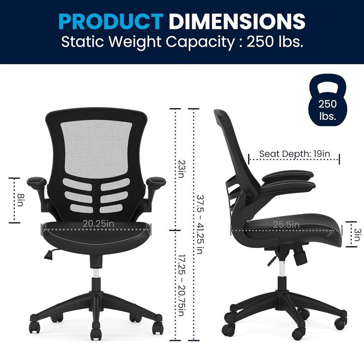 Produktbild Flash Furniture Buerostuhl mit mittelhoher Rueckenlehne Schwarzes Leder