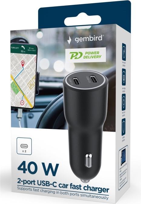 Produktbild Gembird MOBILE CHARGER CAR USB 2PORT/TA-UC-C2PD40-CAR-01