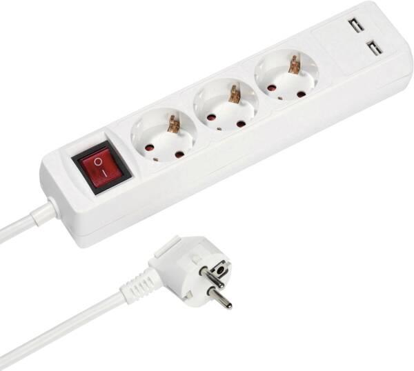 Produktbild Vivanco 3-fach Steckdosenleiste mit 2x USB-A und Schalter, 1,4m, weiss (3x, CEE 7/3, 1.40 m)