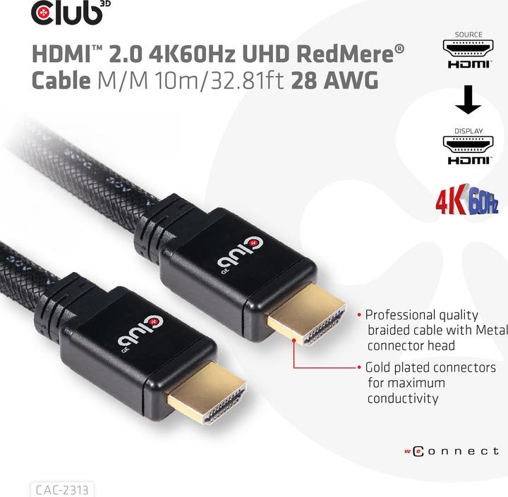 Produktbild Club 3D HDMI 2.0 4K60Hz RedMere-Kabel 10 m (10 m, HDMI, 2.0)