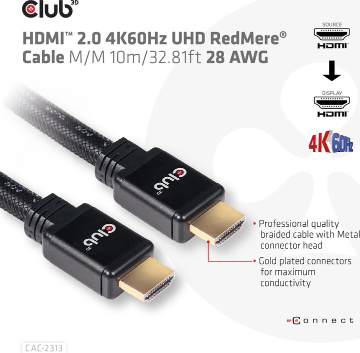 Produktbild Club 3D HDMI 2.0 4K60Hz RedMere-Kabel 10 m (10 m, HDMI)