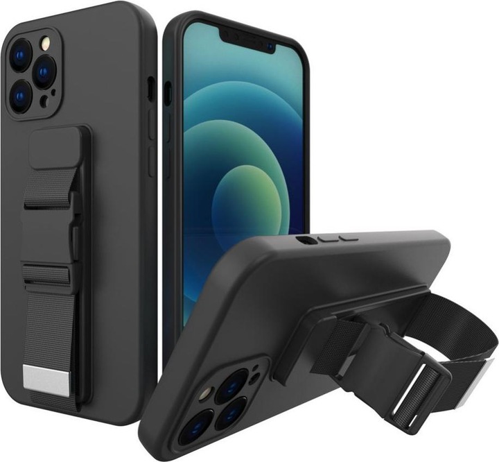 Produktbild Hurtel Rope case gel case with a chain lanyard bag lanyard iPhone 12 Pro Max black (Apple iPhone 12 Pro Max)