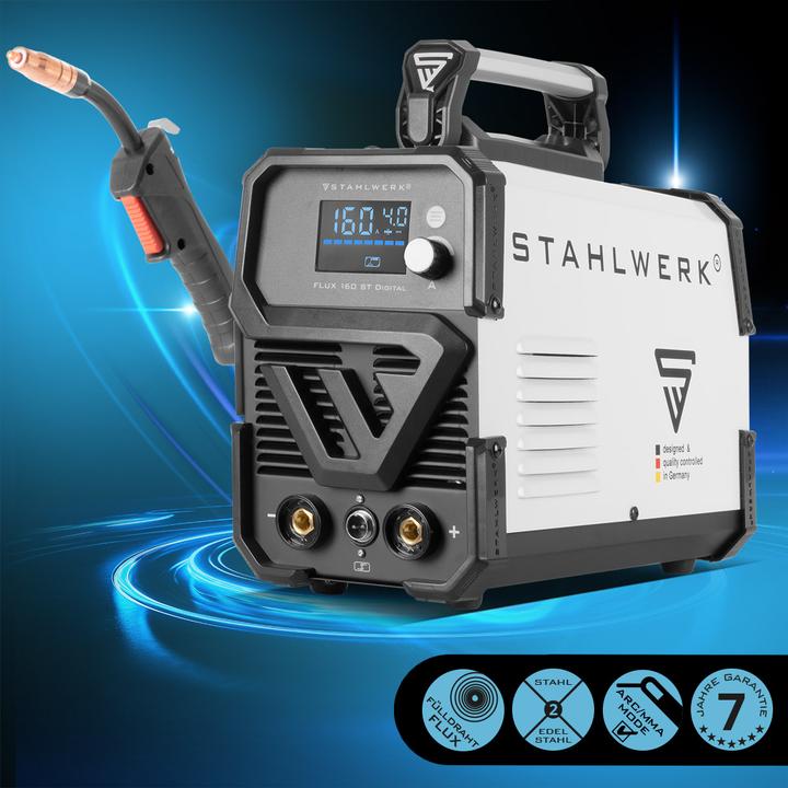 Produktbild Stahlwerk Schweissgerät FLUX 160 ST Digital mit 160 A, synergischem Drahtvorschub