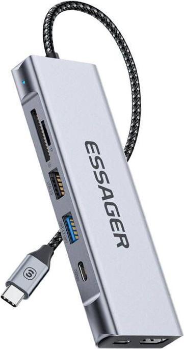 Produktbild Essager Docking Station,, EHB08-QK0G-Z, HDMI, 2xUSB-A, SD card, TF card (gray) (USB-C, 2 Ports)