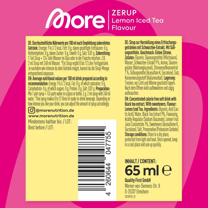 Nutritional values and ingredients More Nutrition Zerup