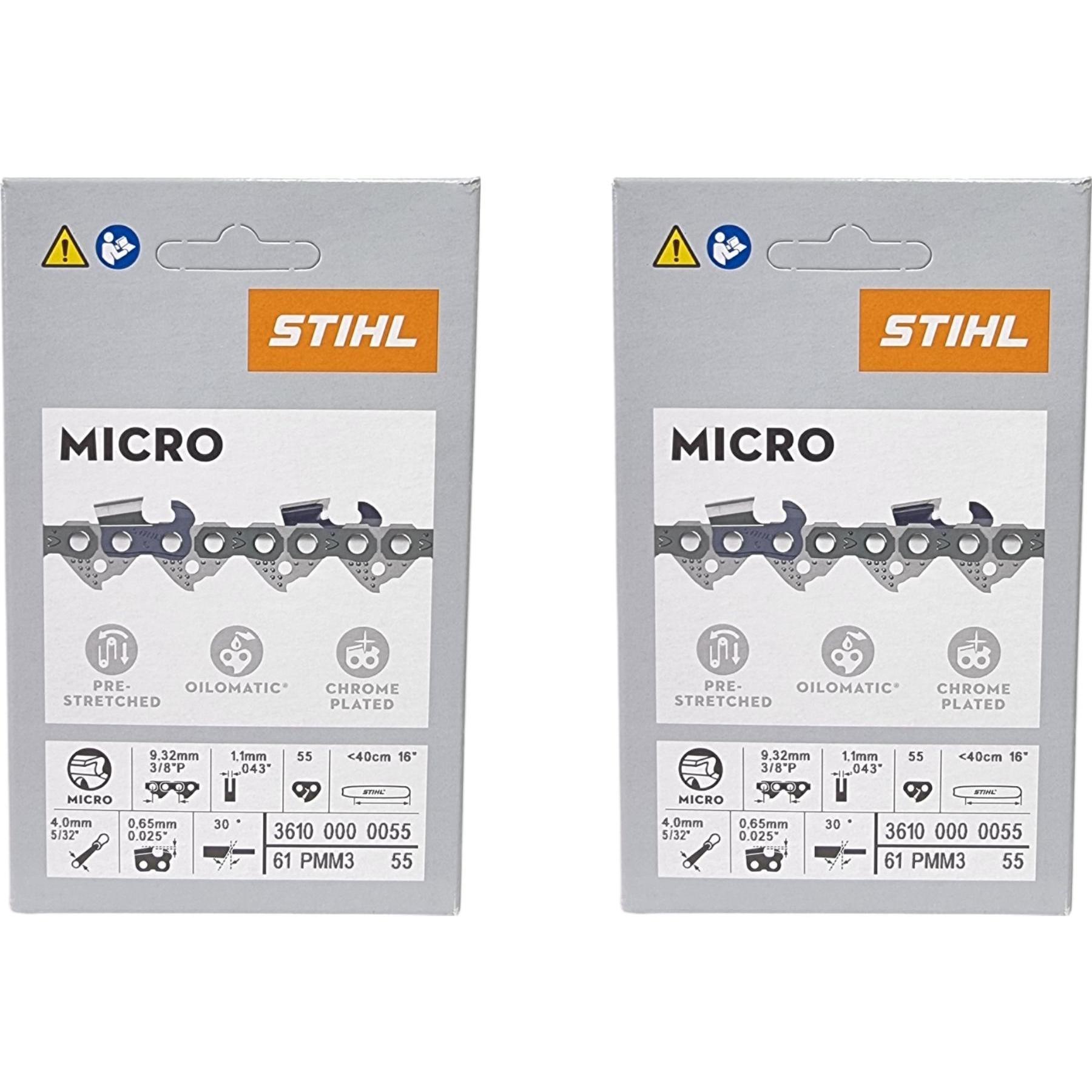 Stihl, Accessori per macchinari da giardino, 2x 3/8" Picco Micro Mini 3 (PMM3) catena per sega 40 cm 3/8" P 1,3 mm 55 TG 2 pezzi ( 2x (Motosega, Sega 